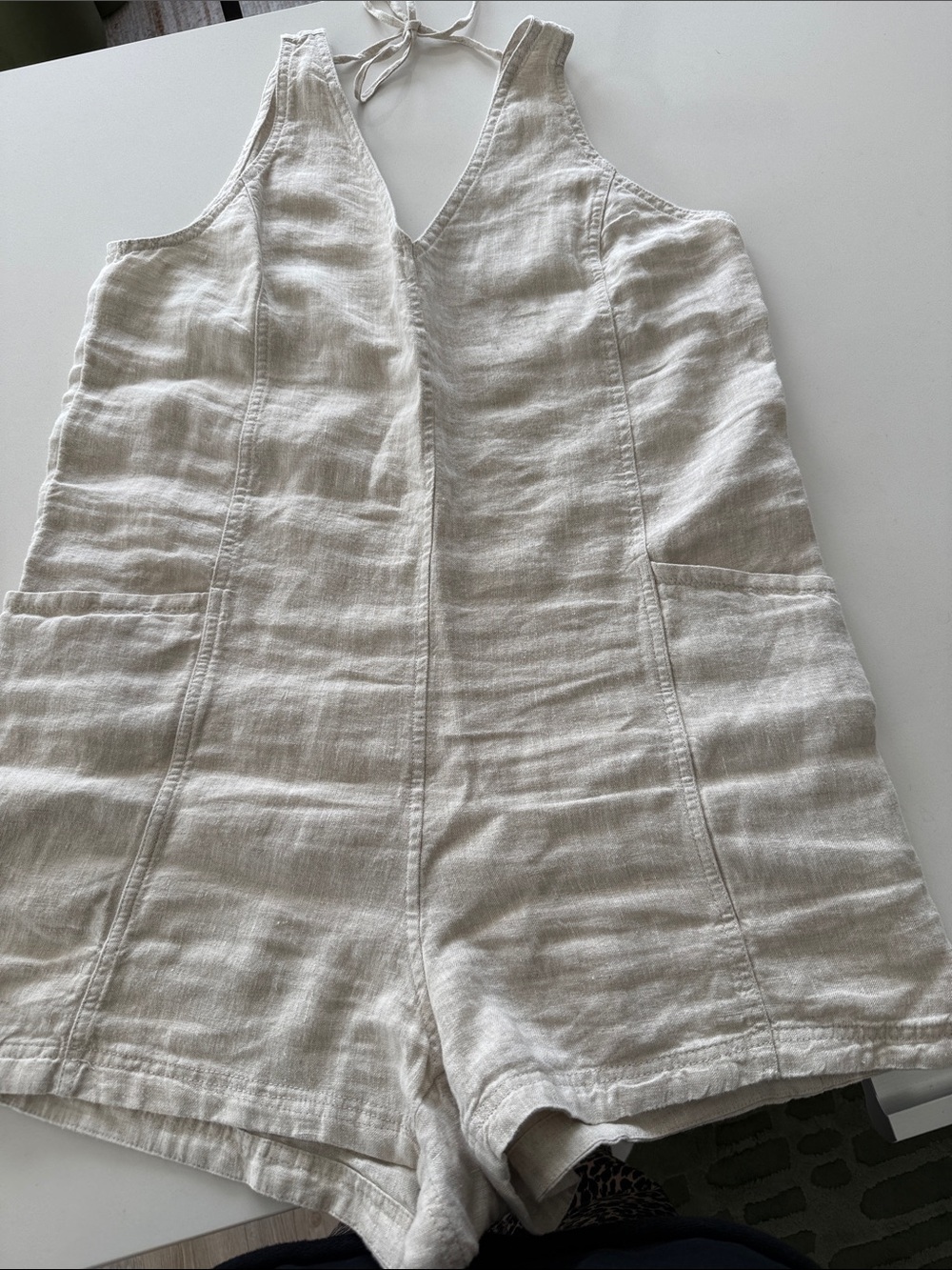 Athleta Linen Tie-Neck Romper in Natural Cream - so cute!